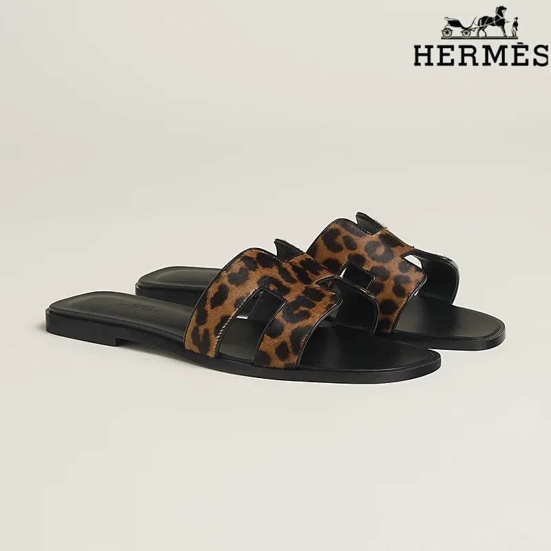 Hermès Oran Leopard Print Flat Sandal