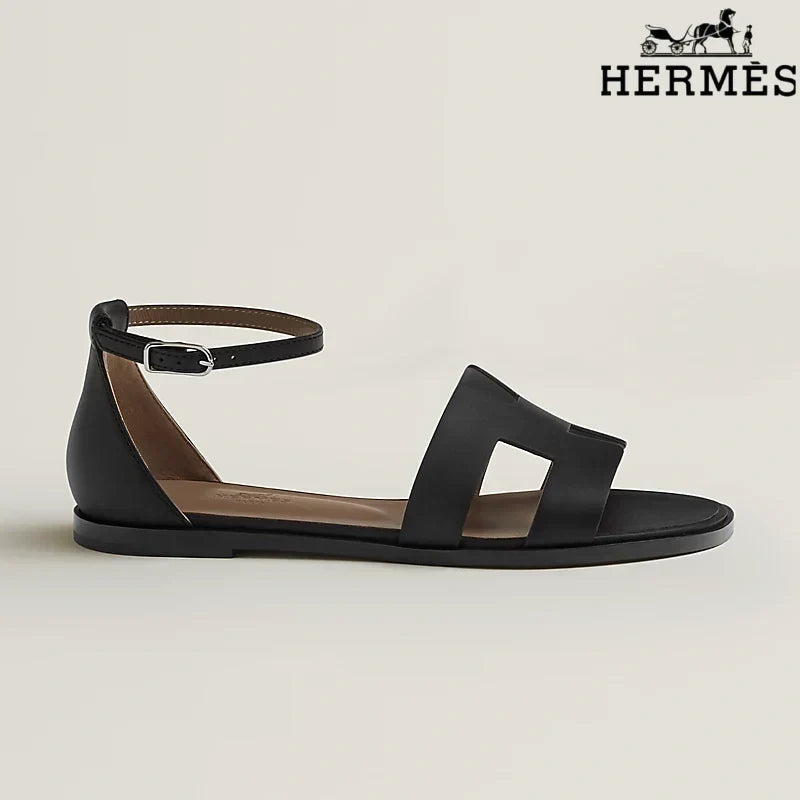 Hermès Santorini Black Flat Sandals