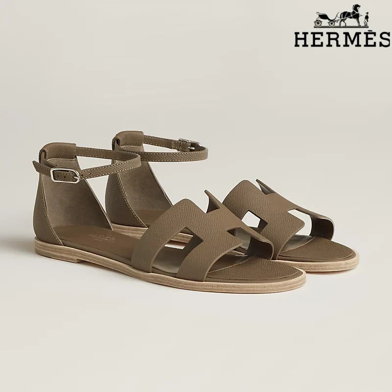 Hermès Santorini Taupe Flat Sandals