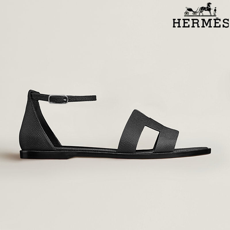 Hermès Santorini Black Flat Sandals
