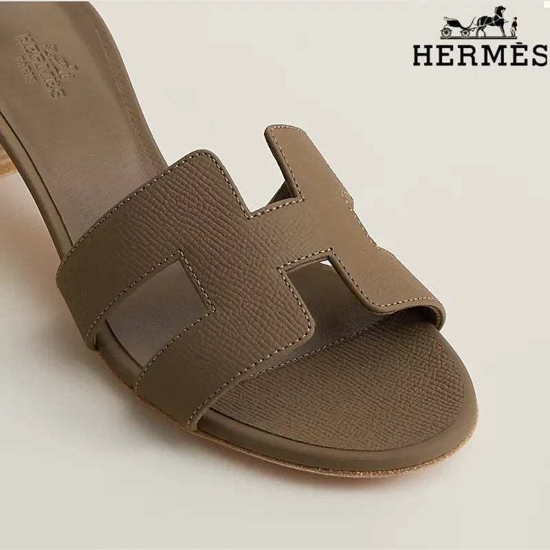 Hermès Oasis Taupe Block Heel Mules
