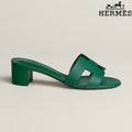Hermès Oasis Green Block Heel Mules