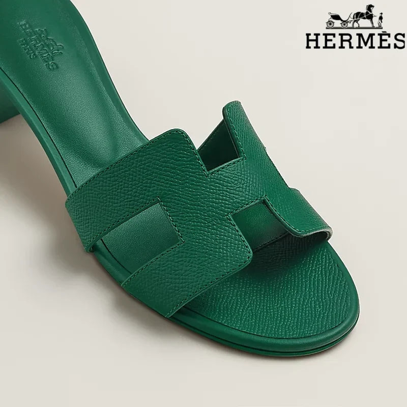 Hermès Oasis Green Block Heel Mules