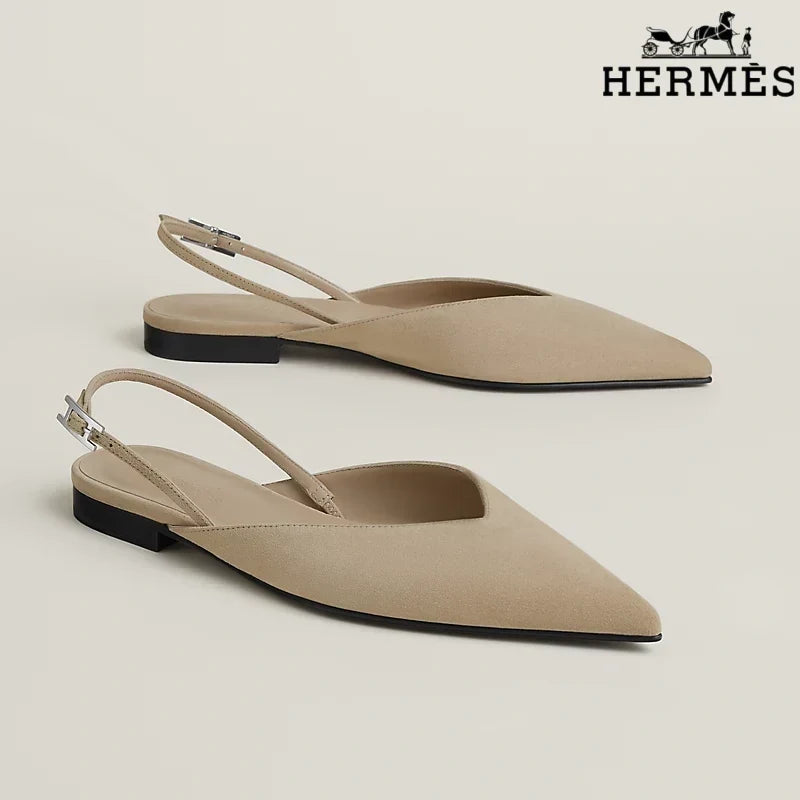 Hermès Beige Suede Slingback Flats
