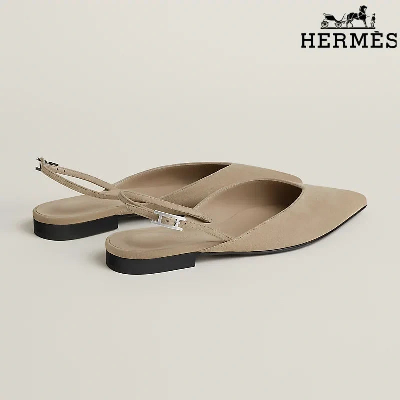 Hermès Beige Suede Slingback Flats