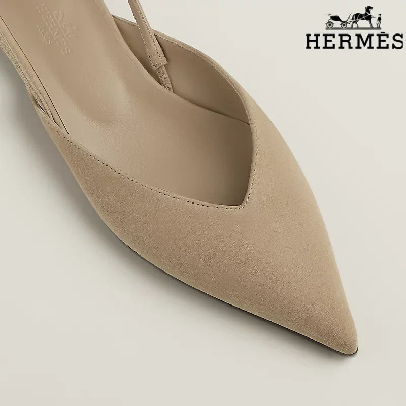 Hermès Beige Suede Slingback Flats