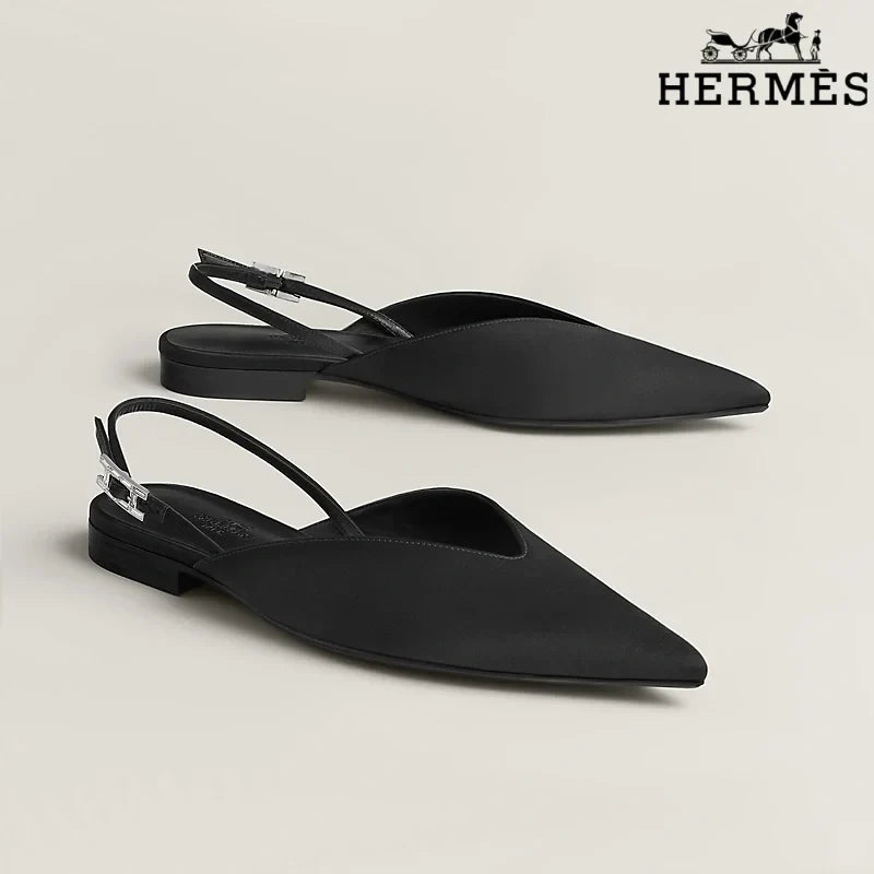 Hermès Black Leather Slingback Flats
