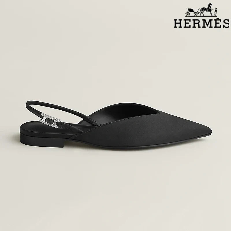 Hermès Black Leather Slingback Flats