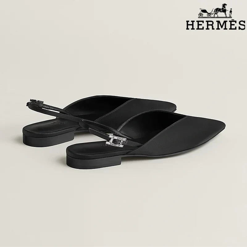 Hermès Black Leather Slingback Flats
