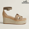 Hermès Beige Suede Wedge Espadrille Sandal