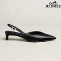 Hermès Black Leather Slingback Kitten Heels