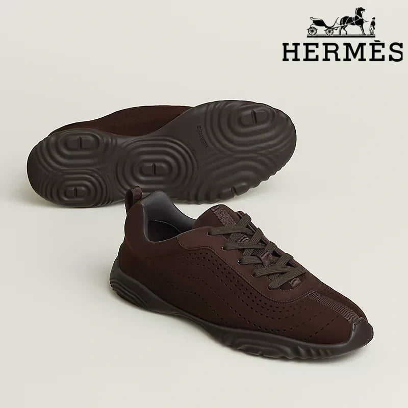 Hermès Dark Brown Perforated Sneakers
