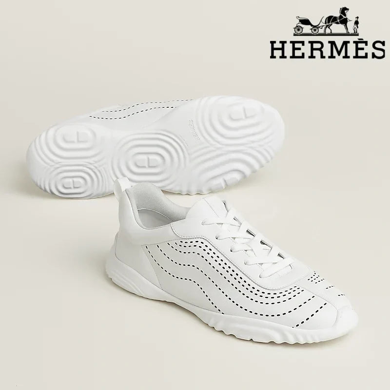 Hermès womens shoes men sneaker White Perforated Leather Sneakers