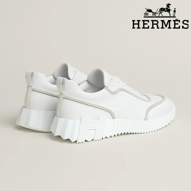Hermès womens shoes men sneaker  White Leather Ridged Sole Sneakers