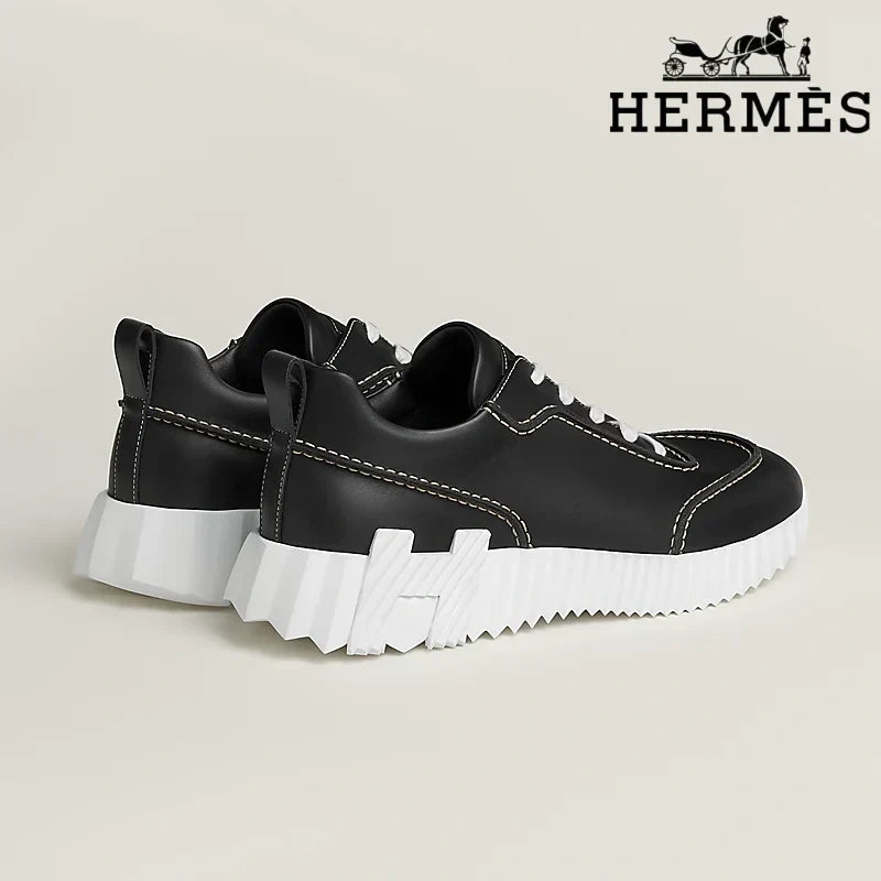 Hermès Black Leather Ridged Sole Sneakers