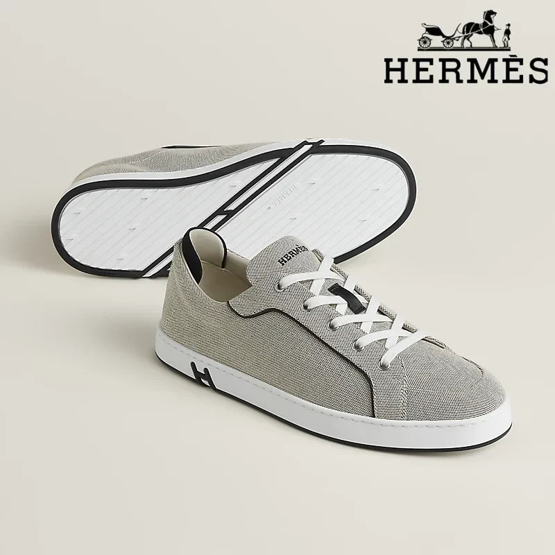 Hermès Grey Canvas Low Top Sneakers
