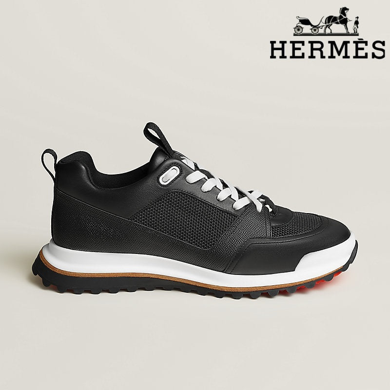 Hermès Black Leather Mesh Hiking Sneakers
