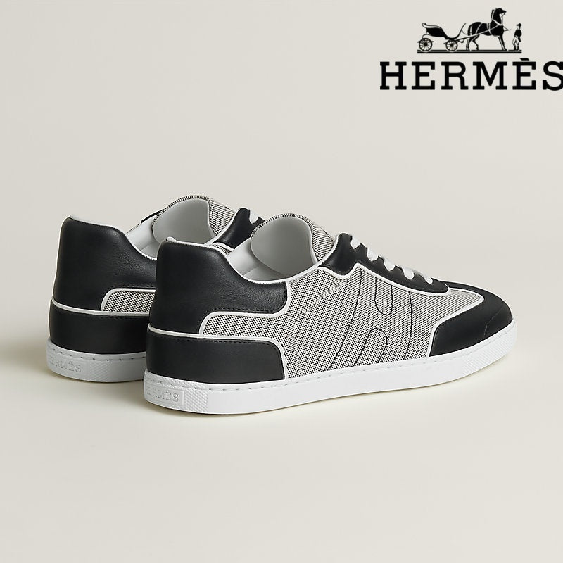 Hermès Black And White Canvas Leather Sneaker