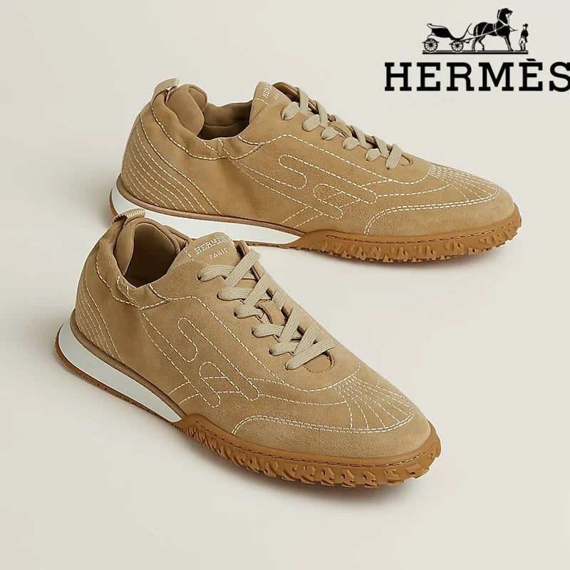 Hermès Khaki Suede Stitched Sneaker