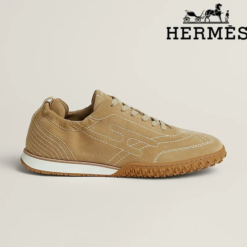 Hermès Khaki Suede Stitched Sneaker