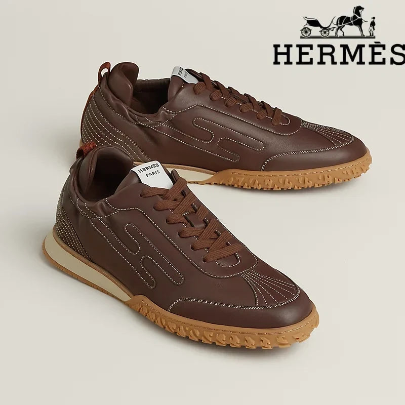 Hermès Brown Leather Stitched Sneaker