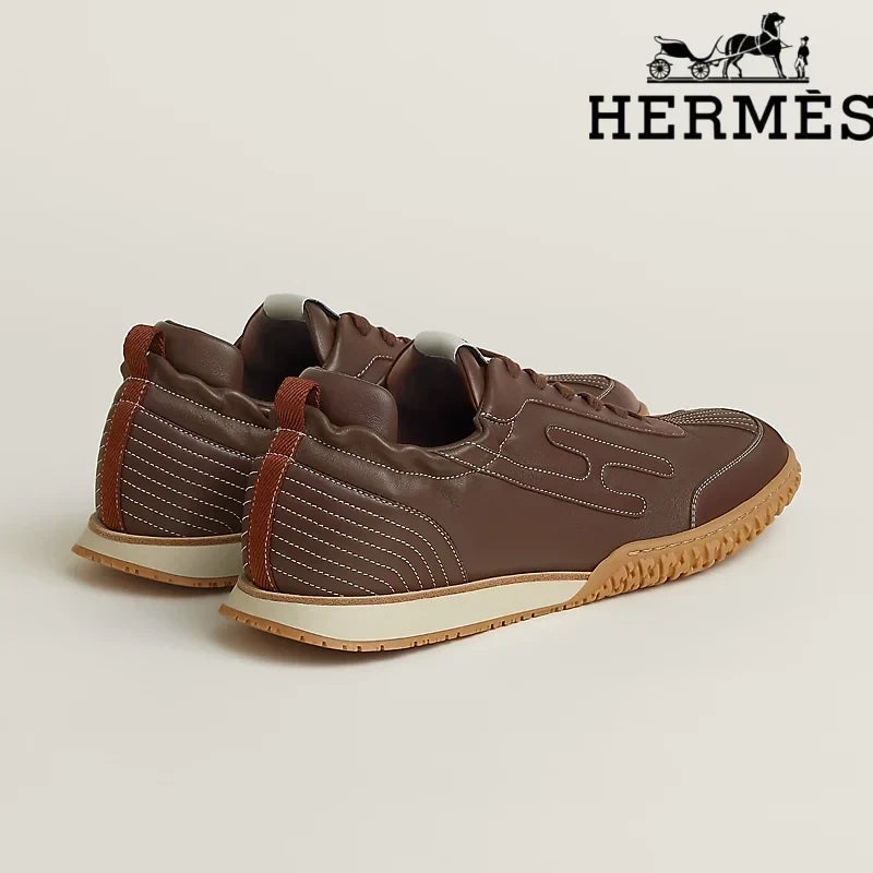 Hermès Brown Leather Stitched Sneaker