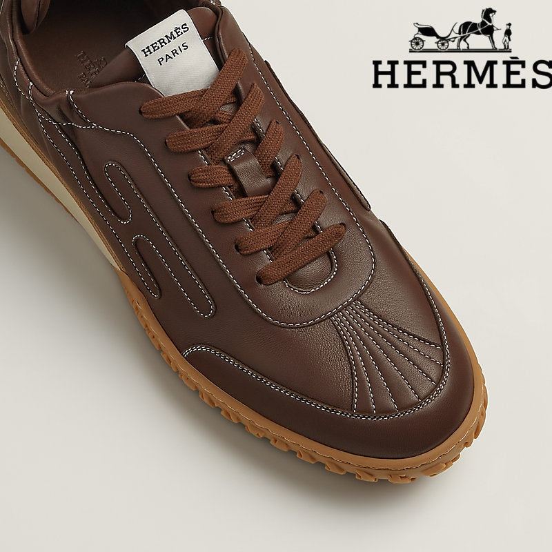 Hermès Brown Leather Stitched Sneaker