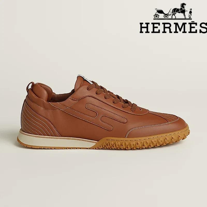 Hermès womens shoes men sneaker Tan Leather Stitched Sneaker