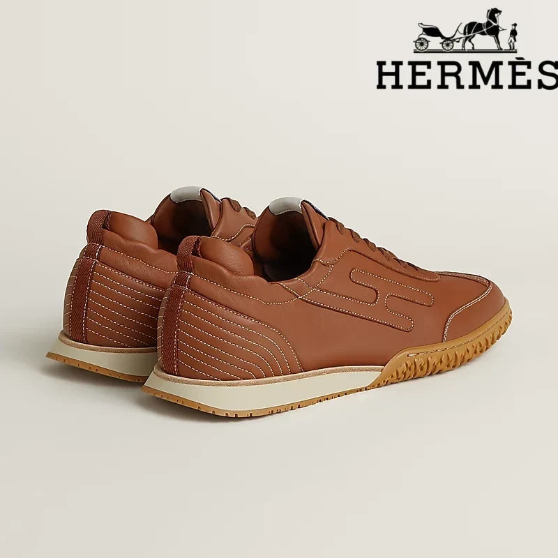 Hermès womens shoes men sneaker Tan Leather Stitched Sneaker