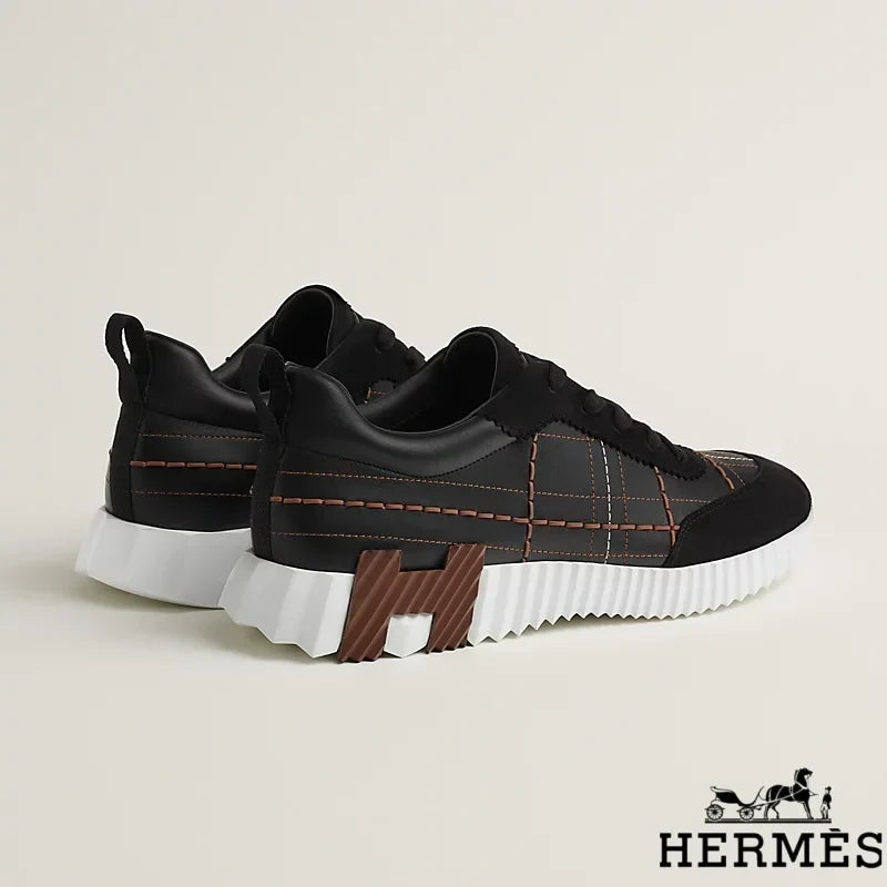 Hermès Black Grid Stitching Platform Sneakers
