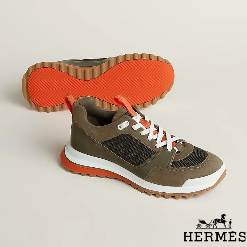 Hermès Khaki Mixed Fabric Hiking Sneakers