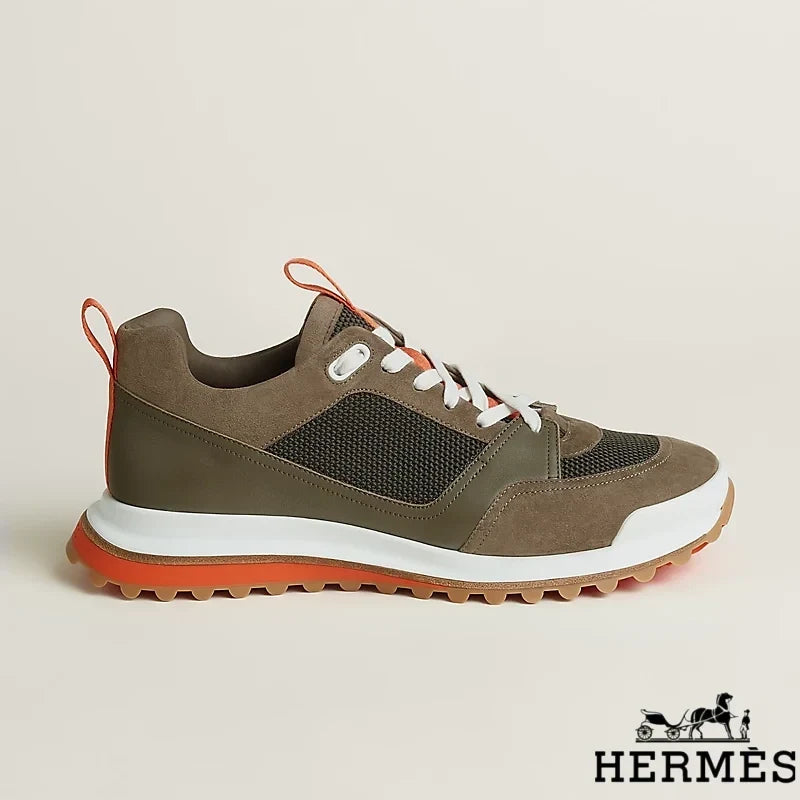 Hermès Khaki Mixed Fabric Hiking Sneakers