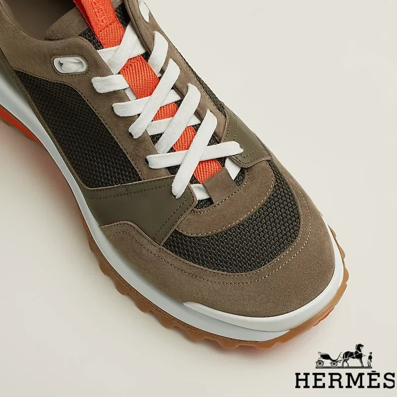 Hermès Khaki Mixed Fabric Hiking Sneakers
