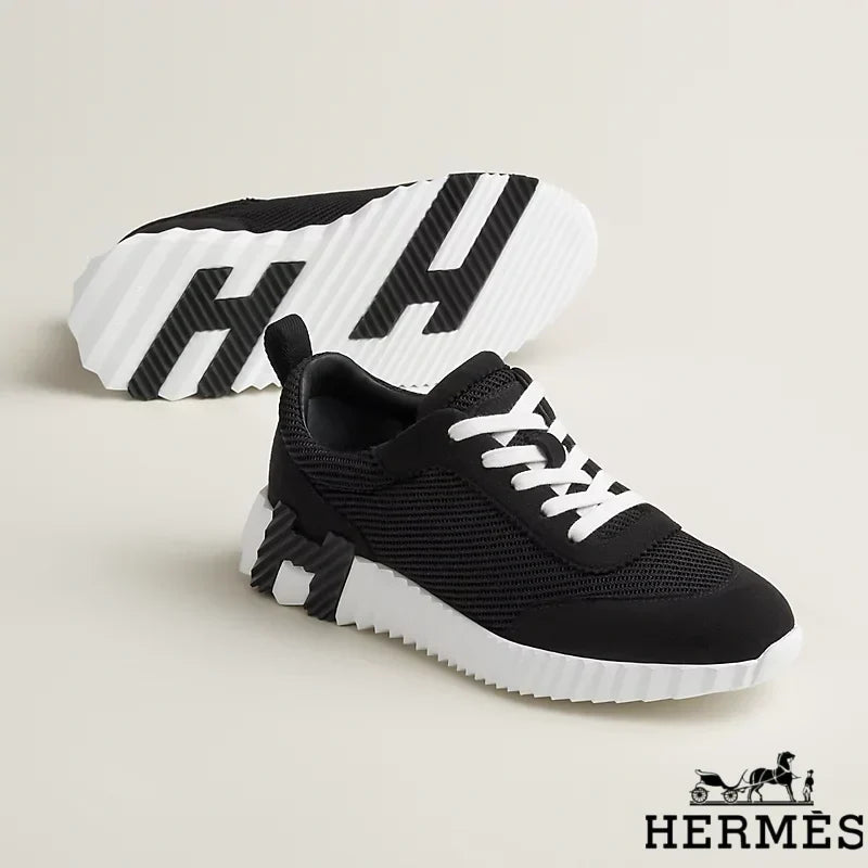 Hermès Black Mesh Suede Platform Sneakers