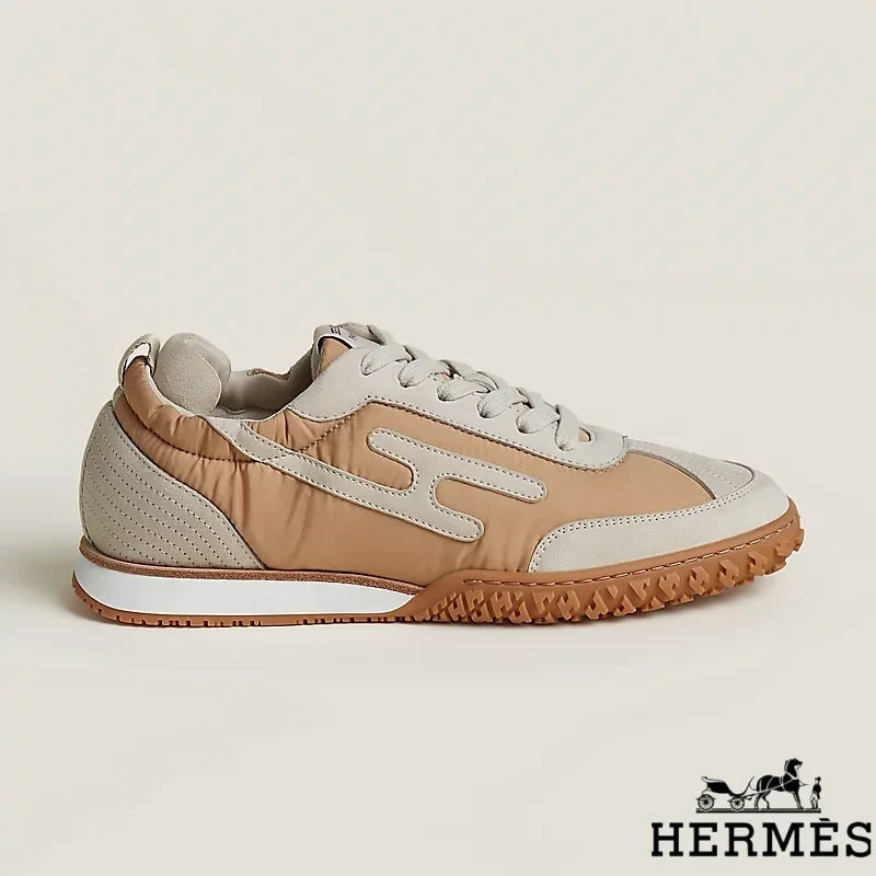 Hermès Camel Mixed Fabric Retro Sneakers