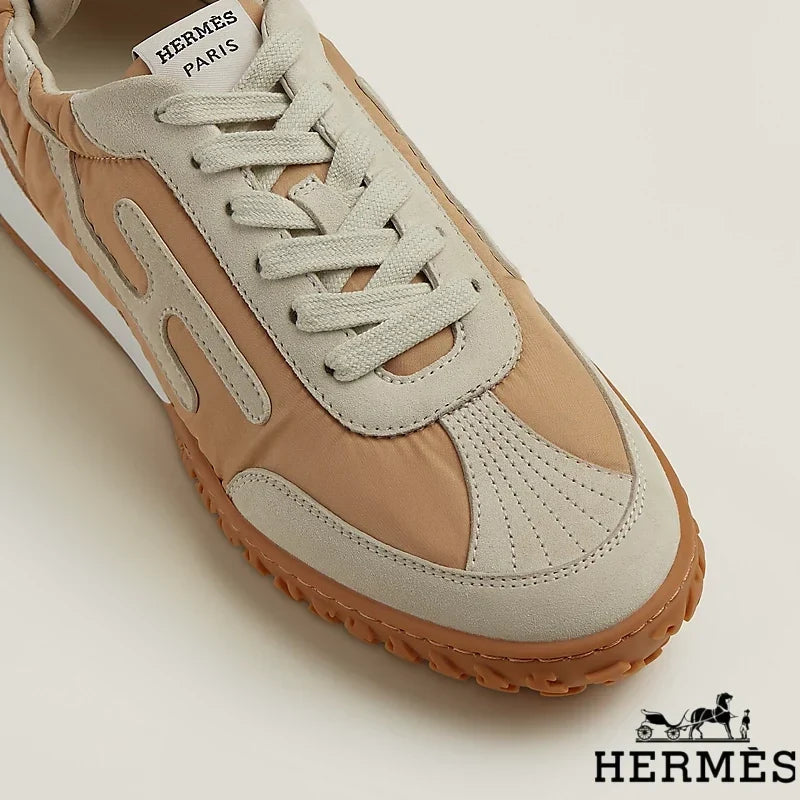Hermès Camel Mixed Fabric Retro Sneakers