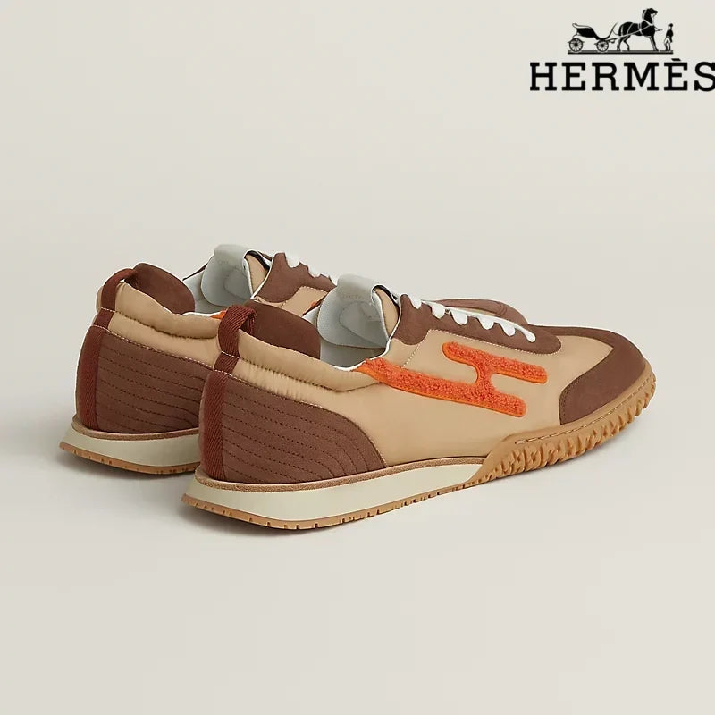 Hermès Brown, Beige and Orange H-Logo Sneakers