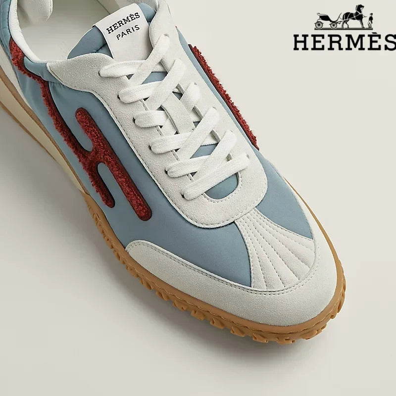 Hermès Light Blue, White and Red H-Logo Sneakers