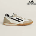 hermes womens shoes men sneaker  White, Beige and Black H-Logo Sneakers