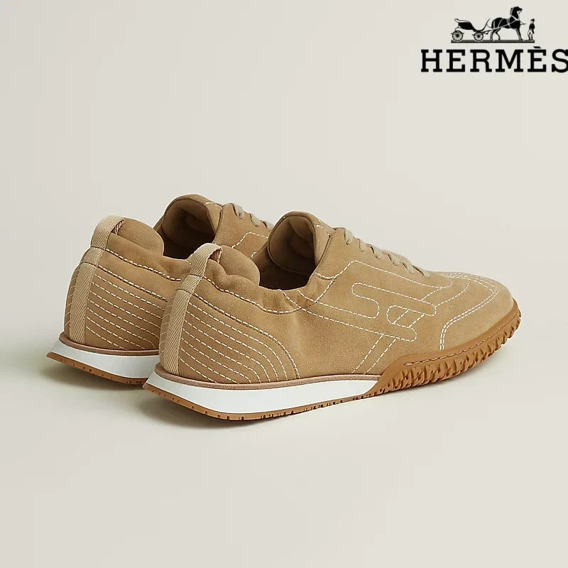 Hermès Khaki Suede H-Logo Sneakers