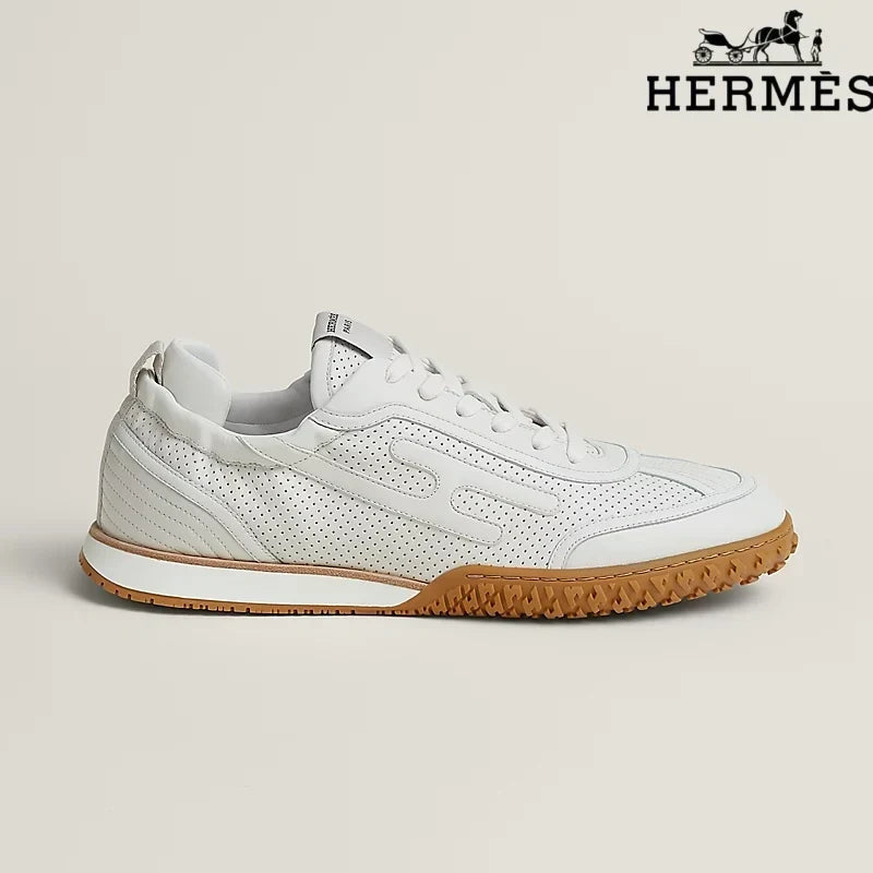 Hermès womens shoes men sneaker  White Perforated Leather H-Logo Sneakers
