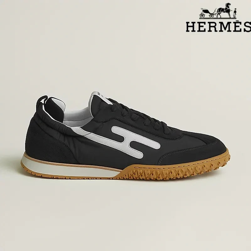 Hermès Black Fabric Sneakers with White H-Logo