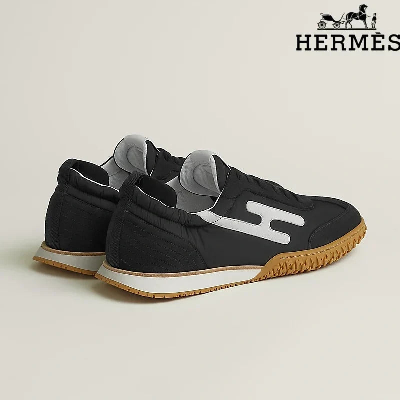 Hermès Black Fabric Sneakers with White H-Logo