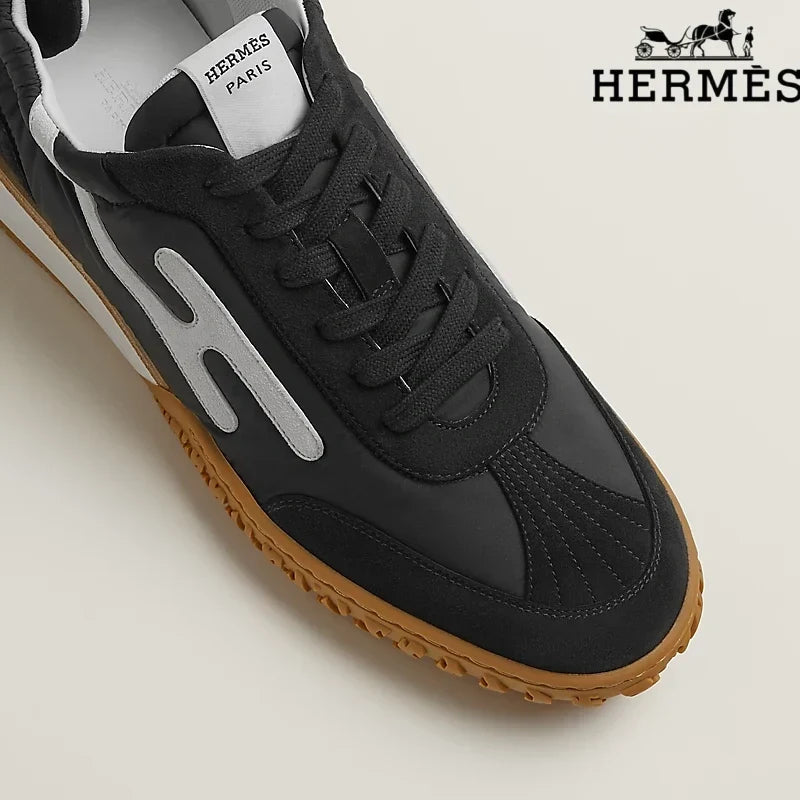 Hermès Black Fabric Sneakers with White H-Logo