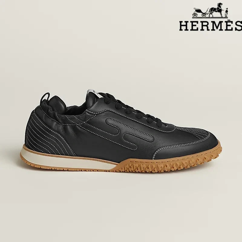 Hermès Black Leather Contrast Stitch H-Logo Sneakers