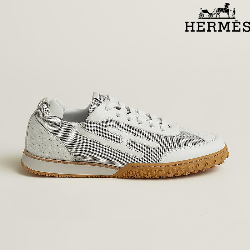 Hermès womens shoes men sneaker White Mesh and Leather H-Logo Sneakers