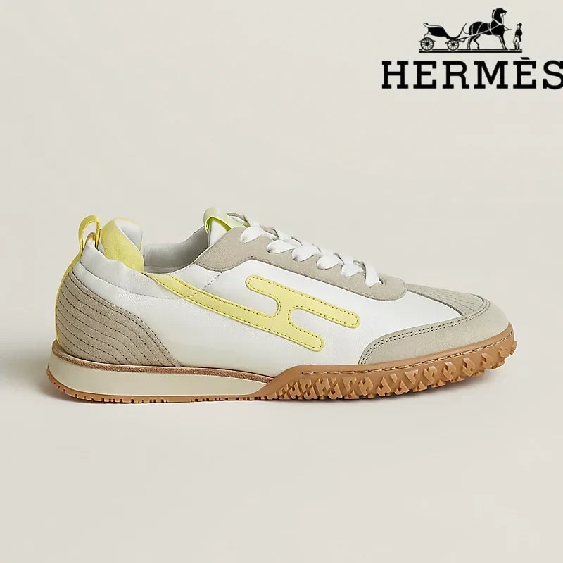 Hermès Jet Sneaker in White and Pale Yellow