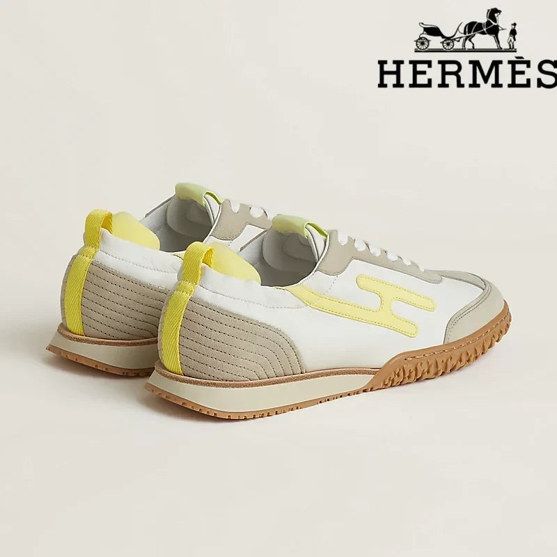 Hermès Jet Sneaker in White and Pale Yellow