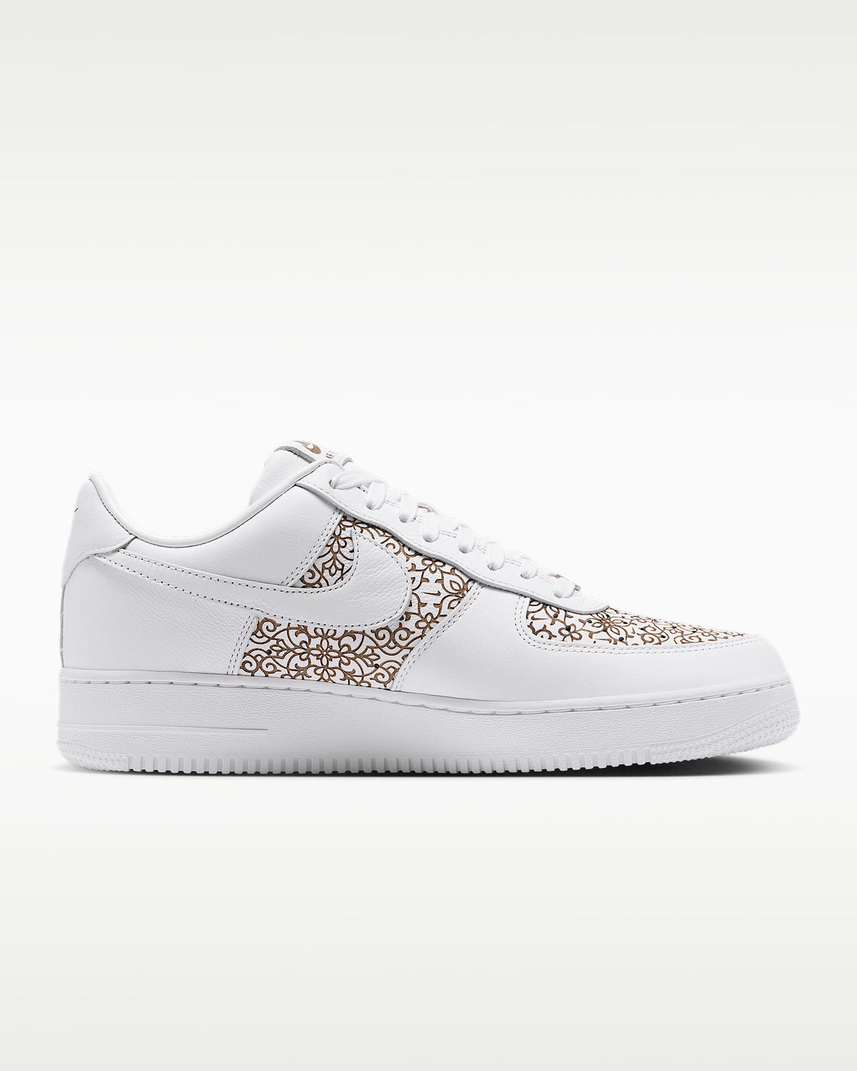 Nike Air Force 1 '07 White Gold Floral Ornate Print Sneakers mens low top shoes