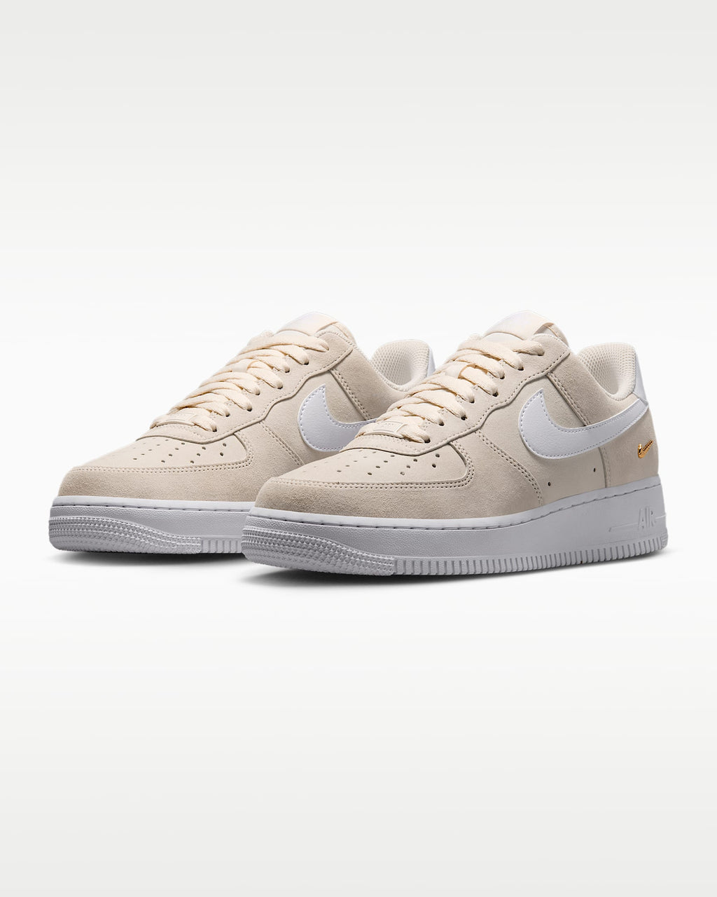 Nike Air Force 1 '07 Beige Suede White Mini Gold Swoosh Sneakers mens low top shoes